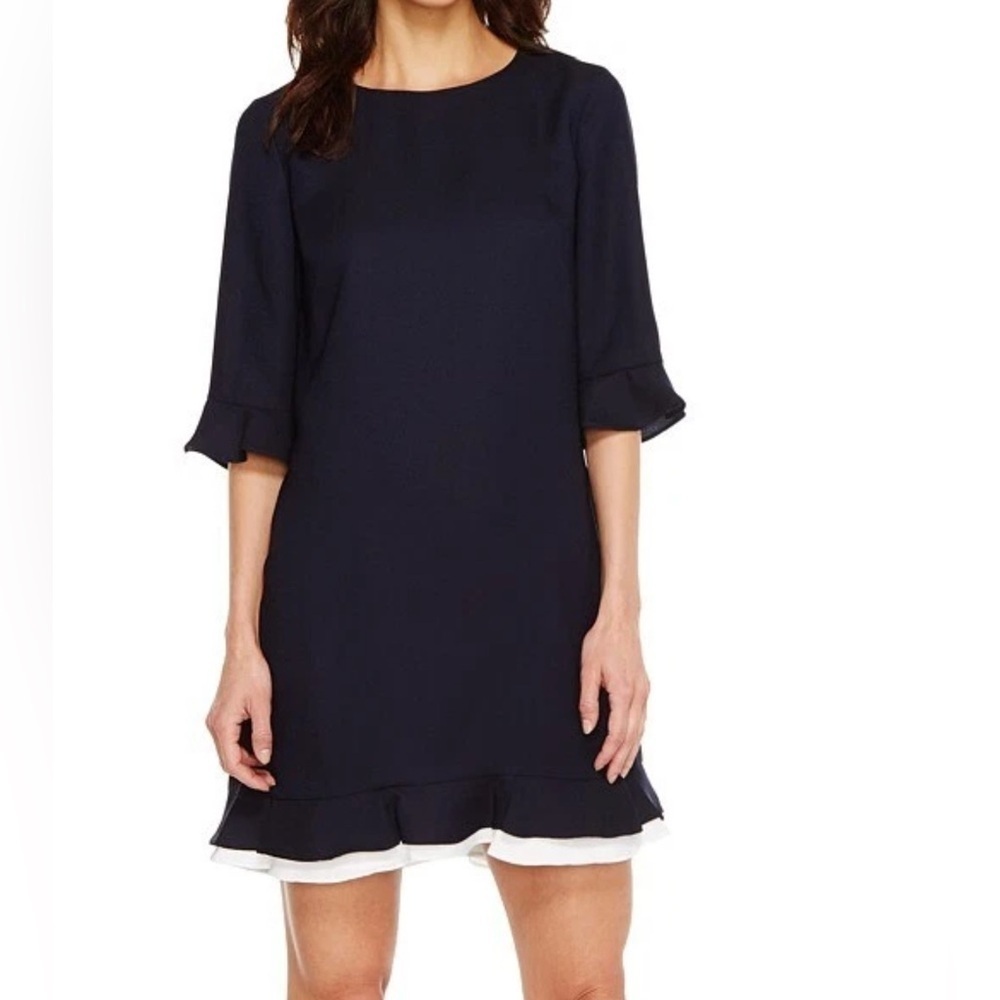 CeCe Navy blue Dress with White Ruffle Hem size 4